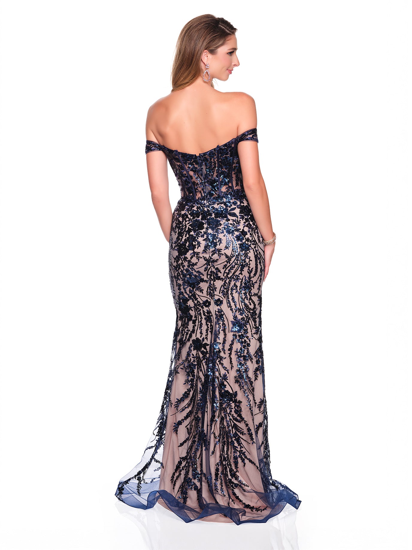 2 TONE CONTRAST DRESS WITH SEQUIN APPLIQUE