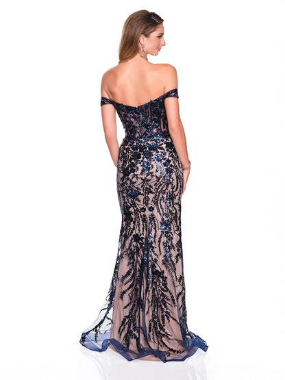 2 TONE CONTRAST DRESS WITH SEQUIN APPLIQUE