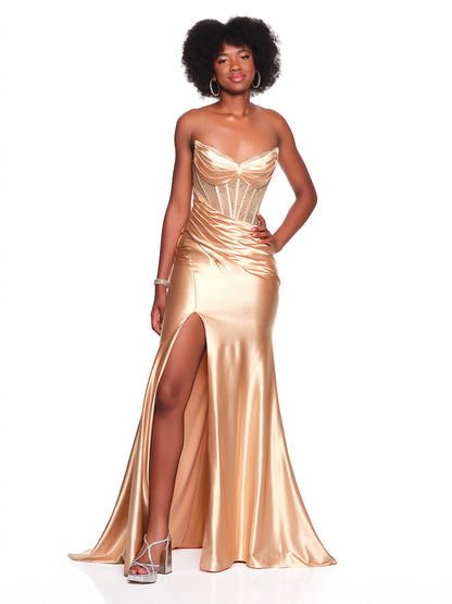 FITTED GOWN WITH ASYMETRICAL EMBELLISHED BODICE