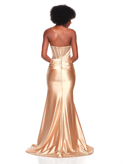 FITTED GOWN WITH ASYMETRICAL EMBELLISHED BODICE