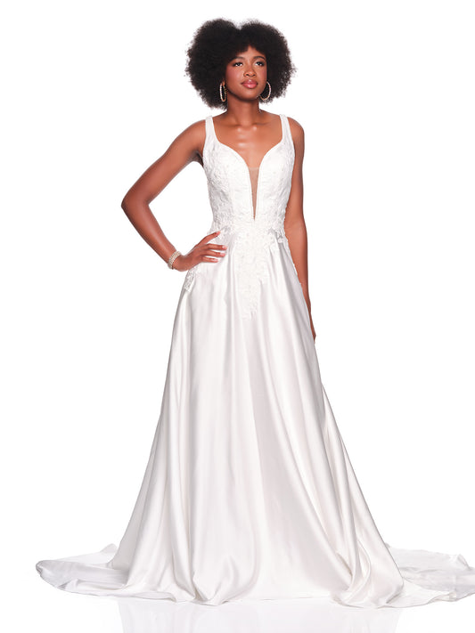 DEEP CUT OUT BACK SATIN BRIDAL DRESS WITH DEEP PLUNGE BODICE