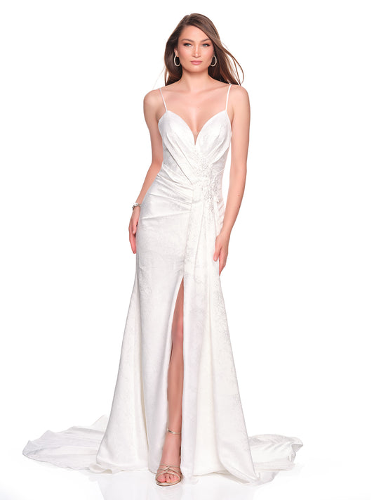 SPAGHETTI STRAP FITTED BROCADE BRIDAL GOWN
