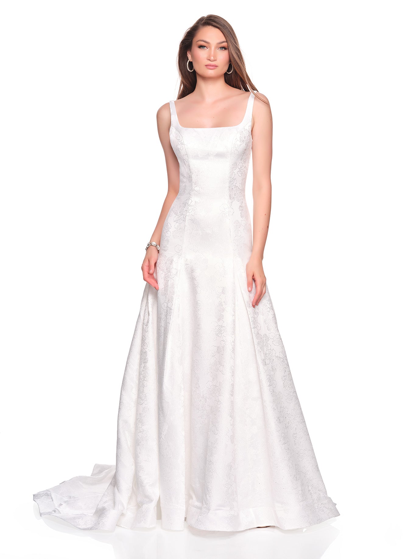 SQUARE NECK BROCADE BRIDAL GOWN