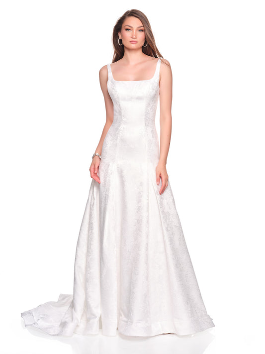 SQUARE NECK BROCADE BRIDAL GOWN