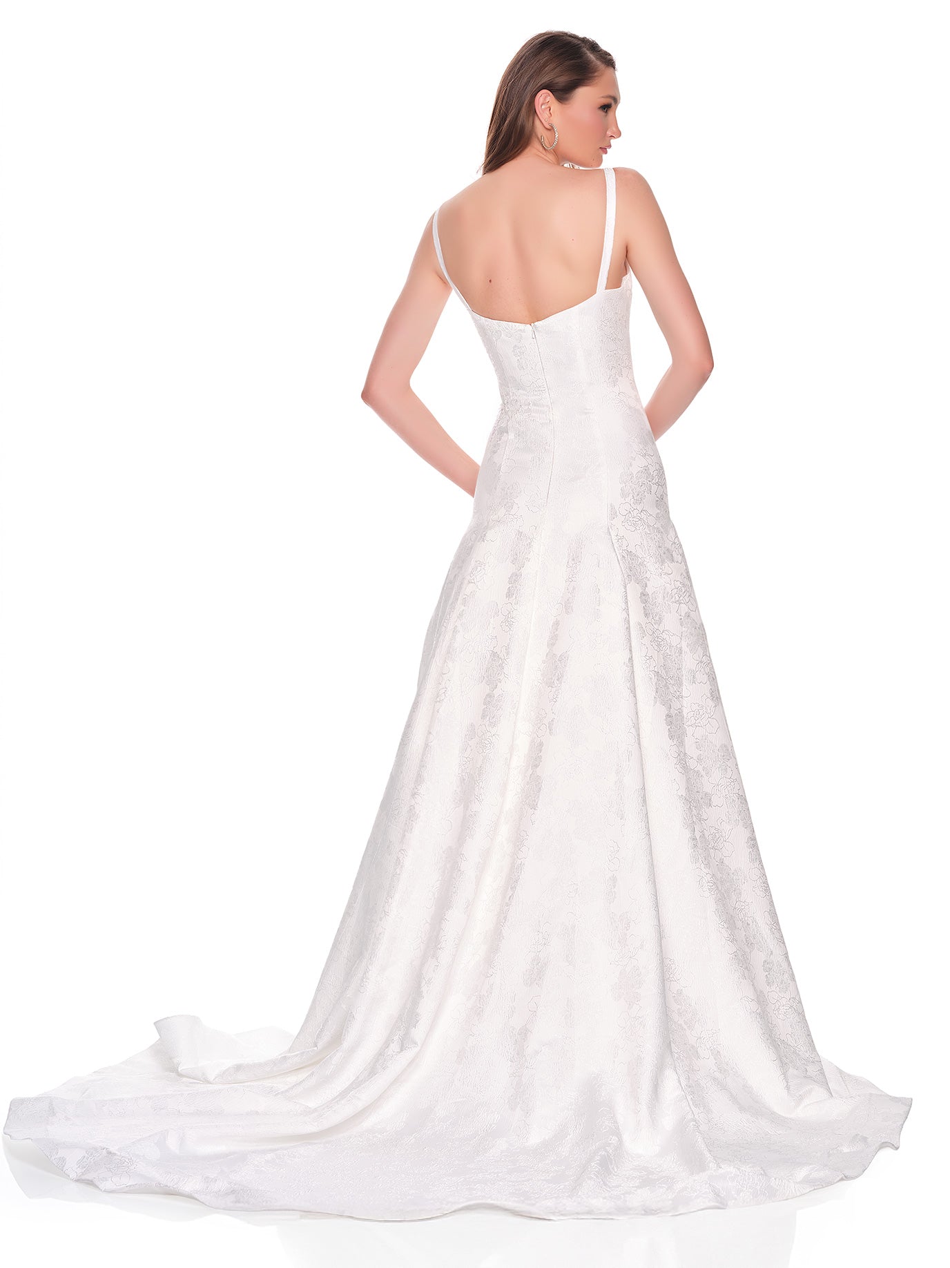 SQUARE NECK BROCADE BRIDAL GOWN