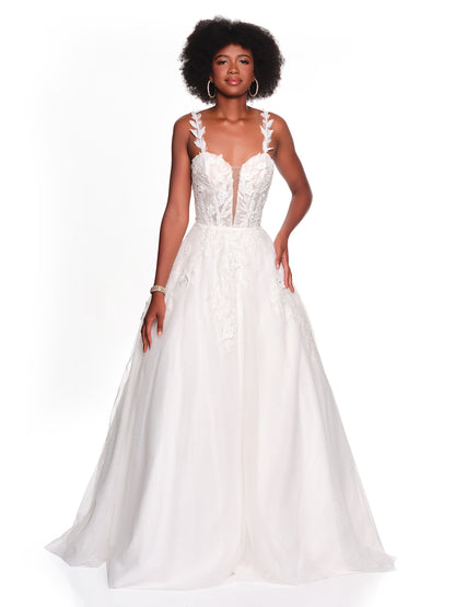 BRIDAL BALLGOWN WITH LEAF MOTIF ON STRAPS AND BODICE