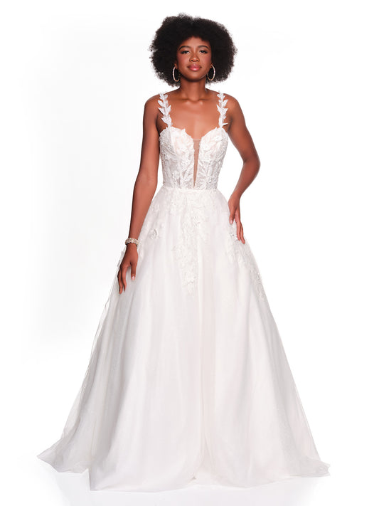 BRIDAL BALLGOWN WITH LEAF MOTIF ON STRAPS AND BODICE