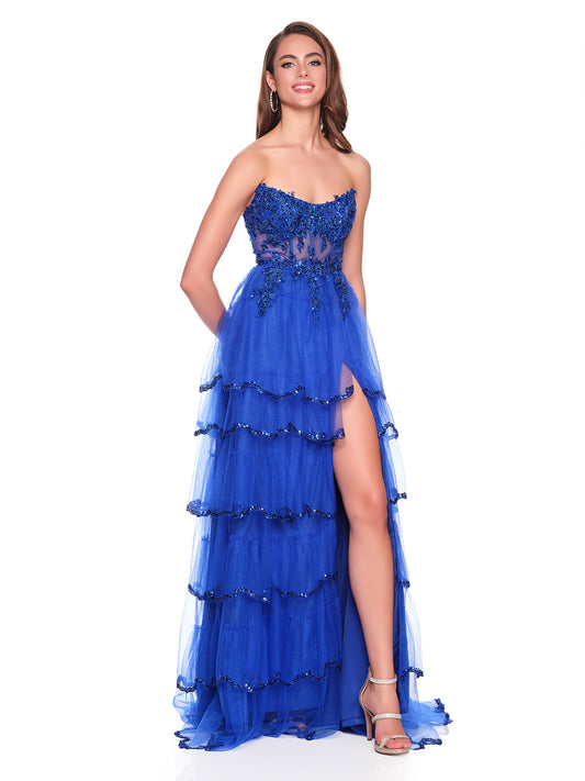 STRAPLESS TIERED TULLE GOWN