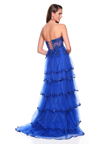 STRAPLESS TIERED TULLE GOWN