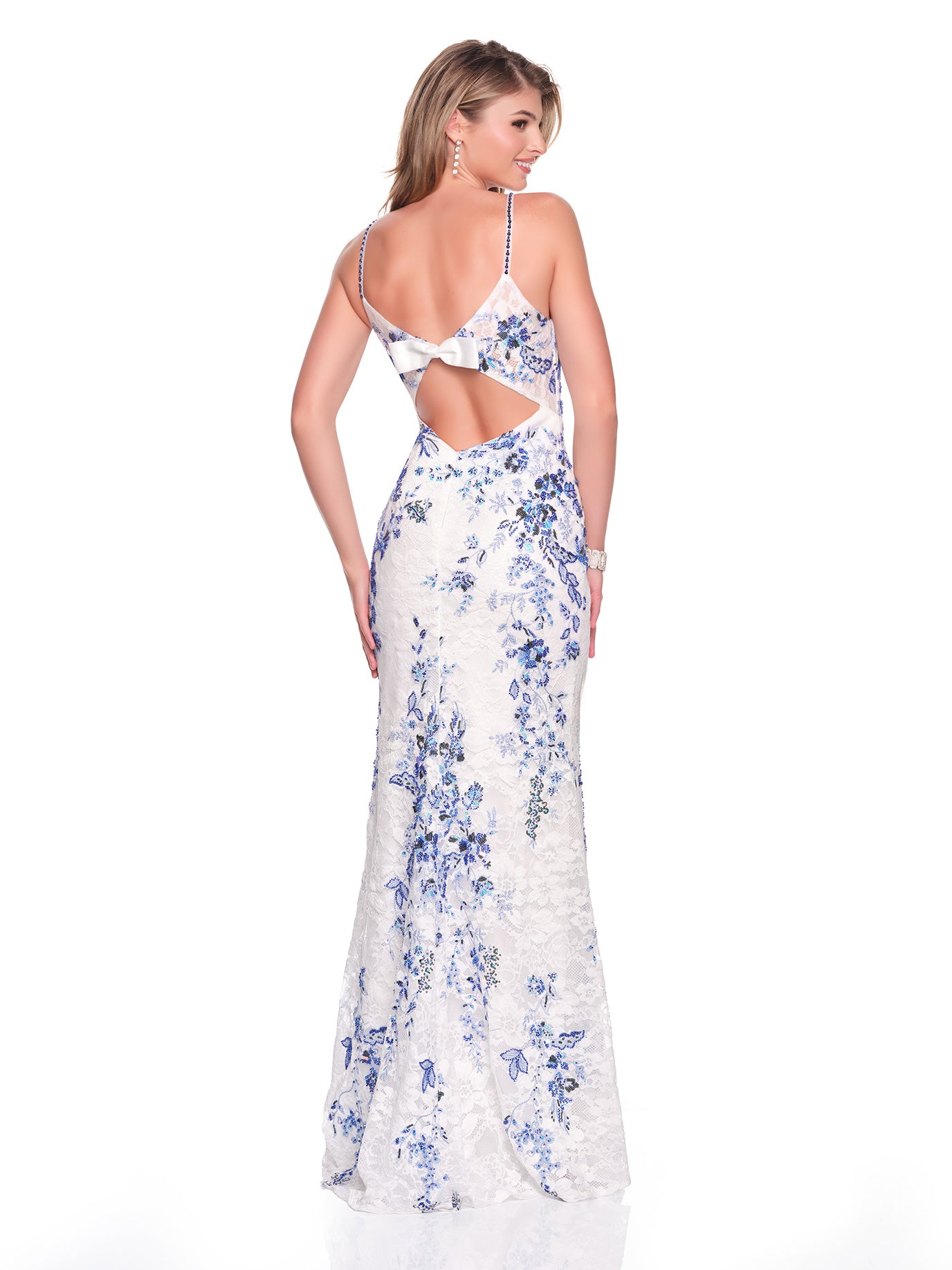 CUT OUT BACK WITH BOW LACE PRINT DRESS