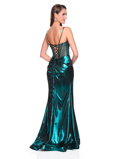 METALLIC DRESS WITH EMBELLISHED TOP