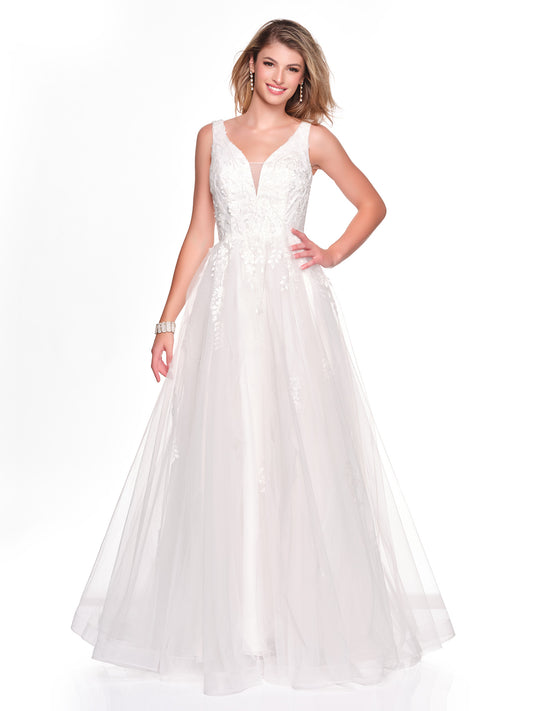 DEEP PLUNGE BODICE WITH A-LINE TULLE SKIRT