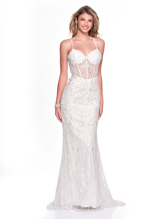 EMBROIDERED FITTED ILLUSION BODICE BRIDAL GOWN