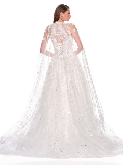 CAPED HIGH NECK BRIDAL BALLGOWN DRESS
