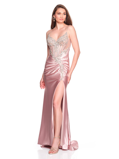FITTED GOWN WITH CRYSTAL STONE EMBELLISHMENTS