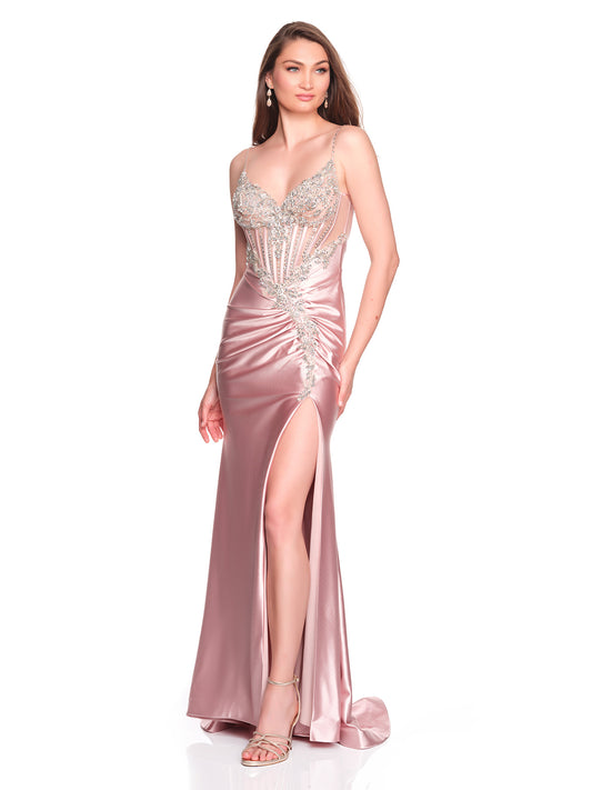 FITTED GOWN WITH CRYSTAL STONE EMBELLISHMENTS