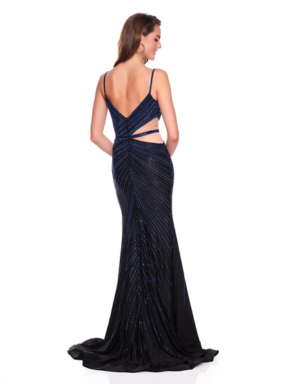 BEADED GOWN WITH ILLUSION SIDE CUT OUT