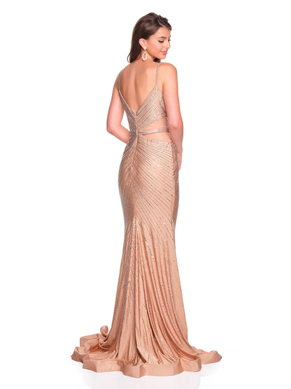 BEADED GOWN WITH ILLUSION SIDE CUT OUT