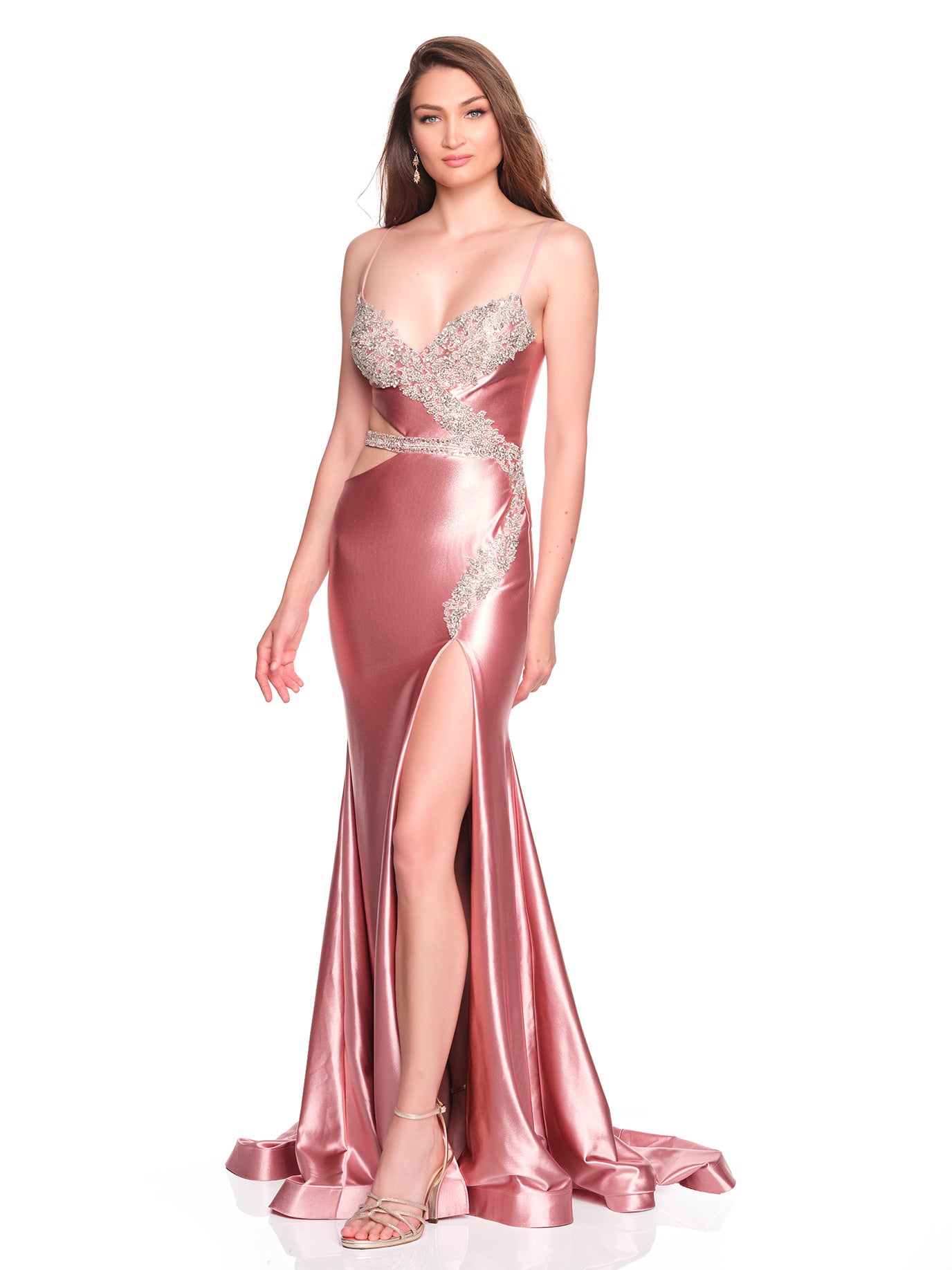 HEAVILY BEADED SIDE CUT OUT DRESS