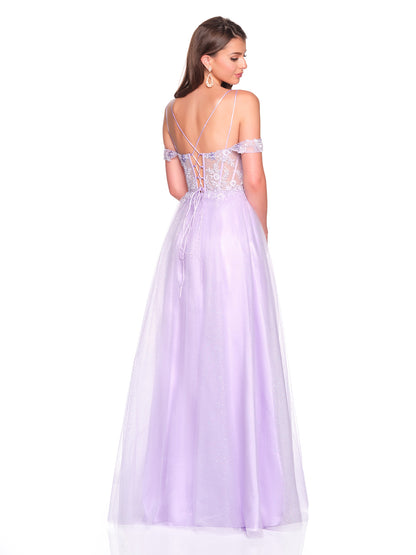 COLD SHOULDER DOUBLE STRAP GOWN WITH EMBROIDERED APPLIQUES