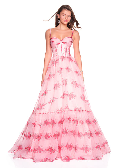 ALINE PRINTED BALLGOWN WITH RUFFLE DETAIL