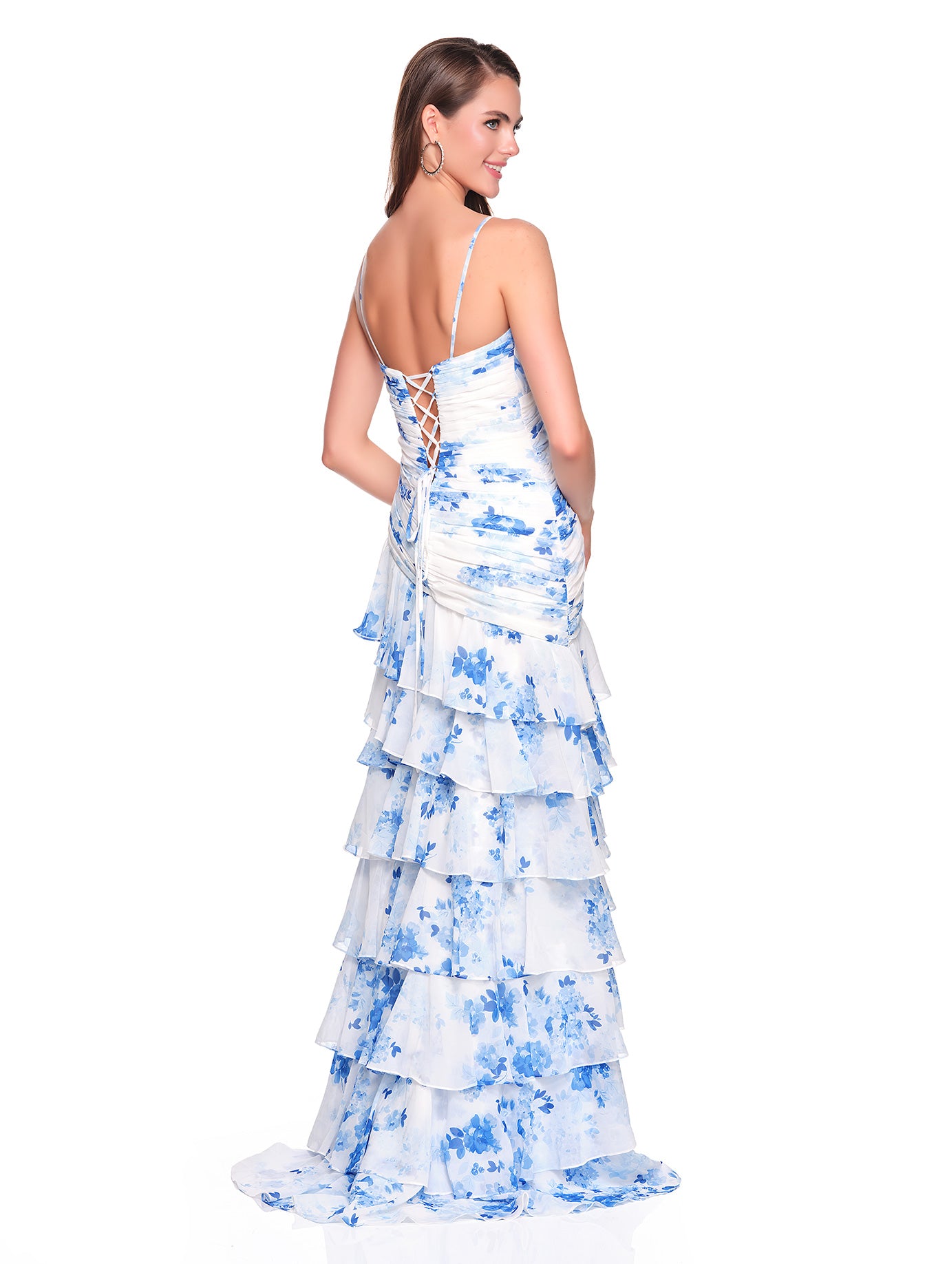 ASYMETRICAL TIERED CHIFFON PRINT DRESS