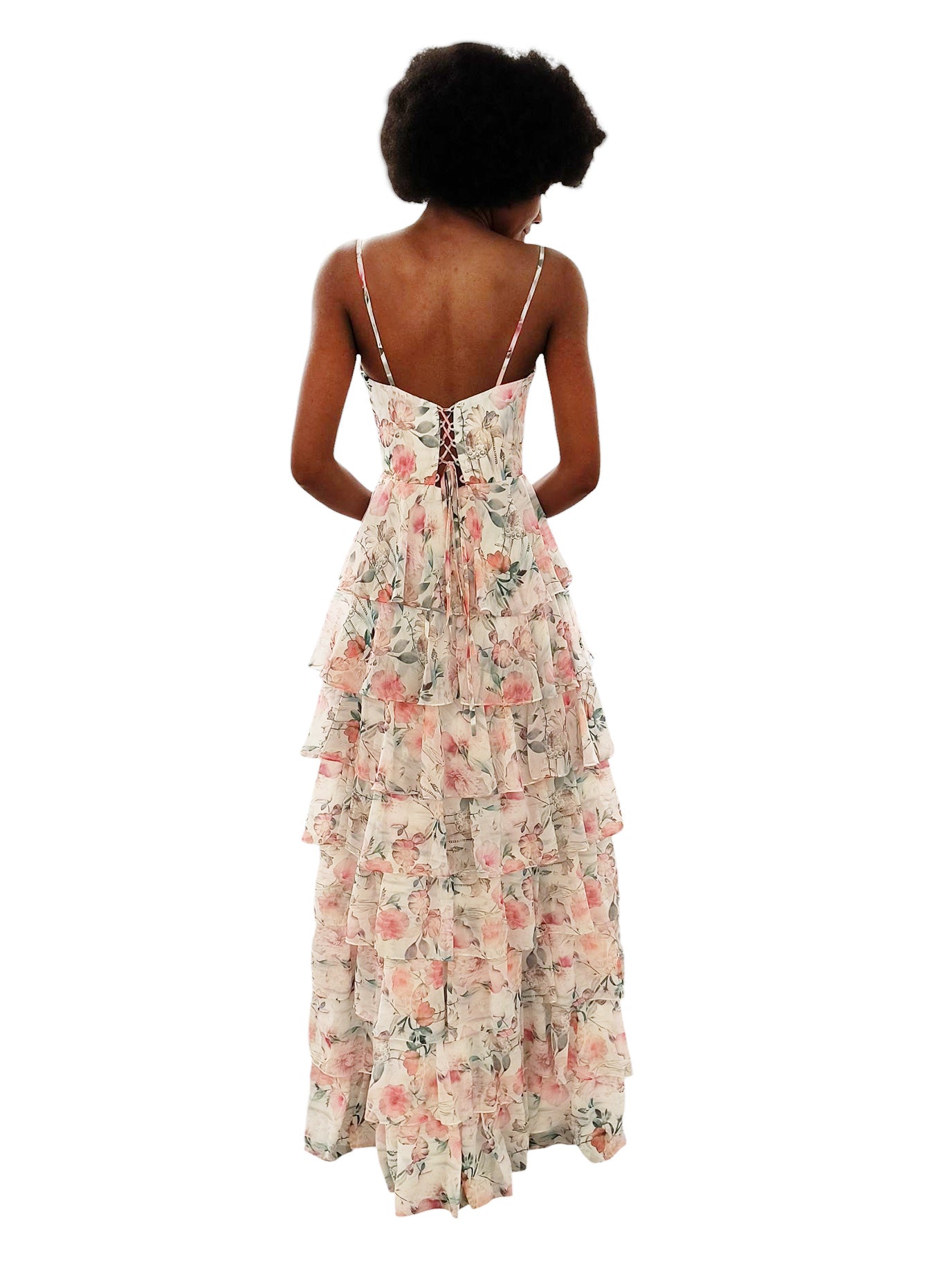 WHITE FLORAL PRINTED TIERED DRESS