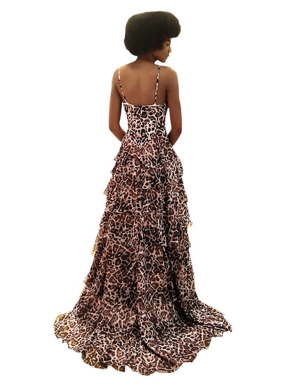 SOFT TIERED LEOPARD PRINT DRESS