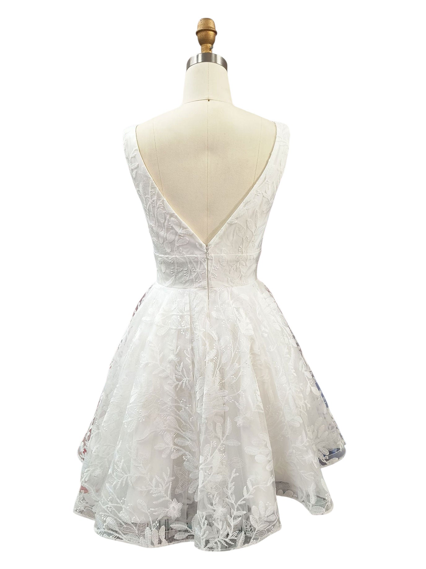 SHORT DEEP V EMBROIDERED BRIDAL DRESS WITH FULL SKIRT