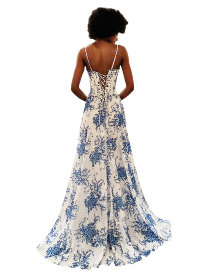 BASQUE WAIST CHIFFON PRINTED DRESS