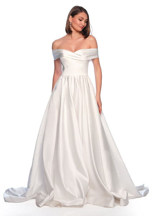 OFF THE SHOULDER SATIN A-LINE WEDDING DRESS