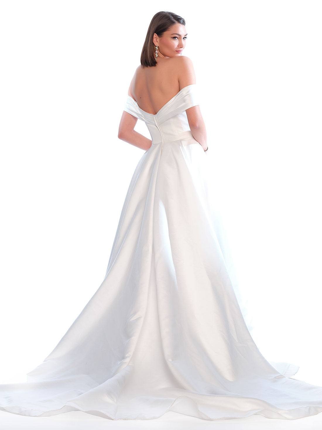 OFF THE SHOULDER SATIN A-LINE WEDDING DRESS