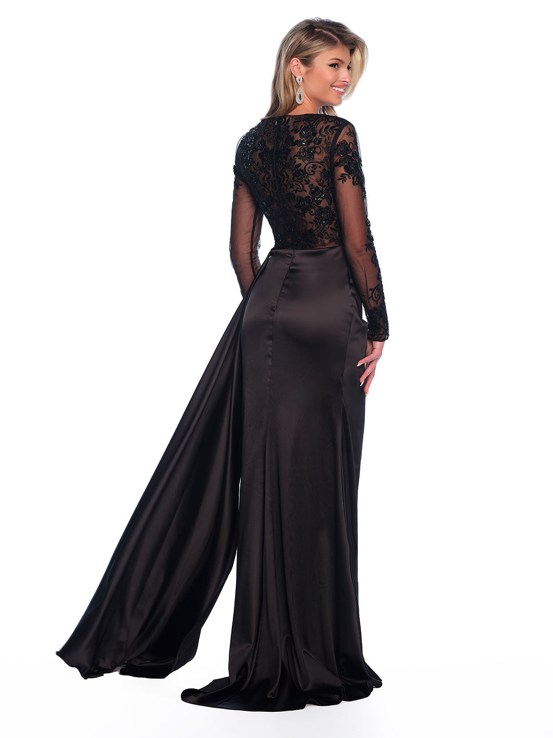 LONG SLEEVE GOWN WITH SEQUIN DETAIL AND FITTED SKIRT