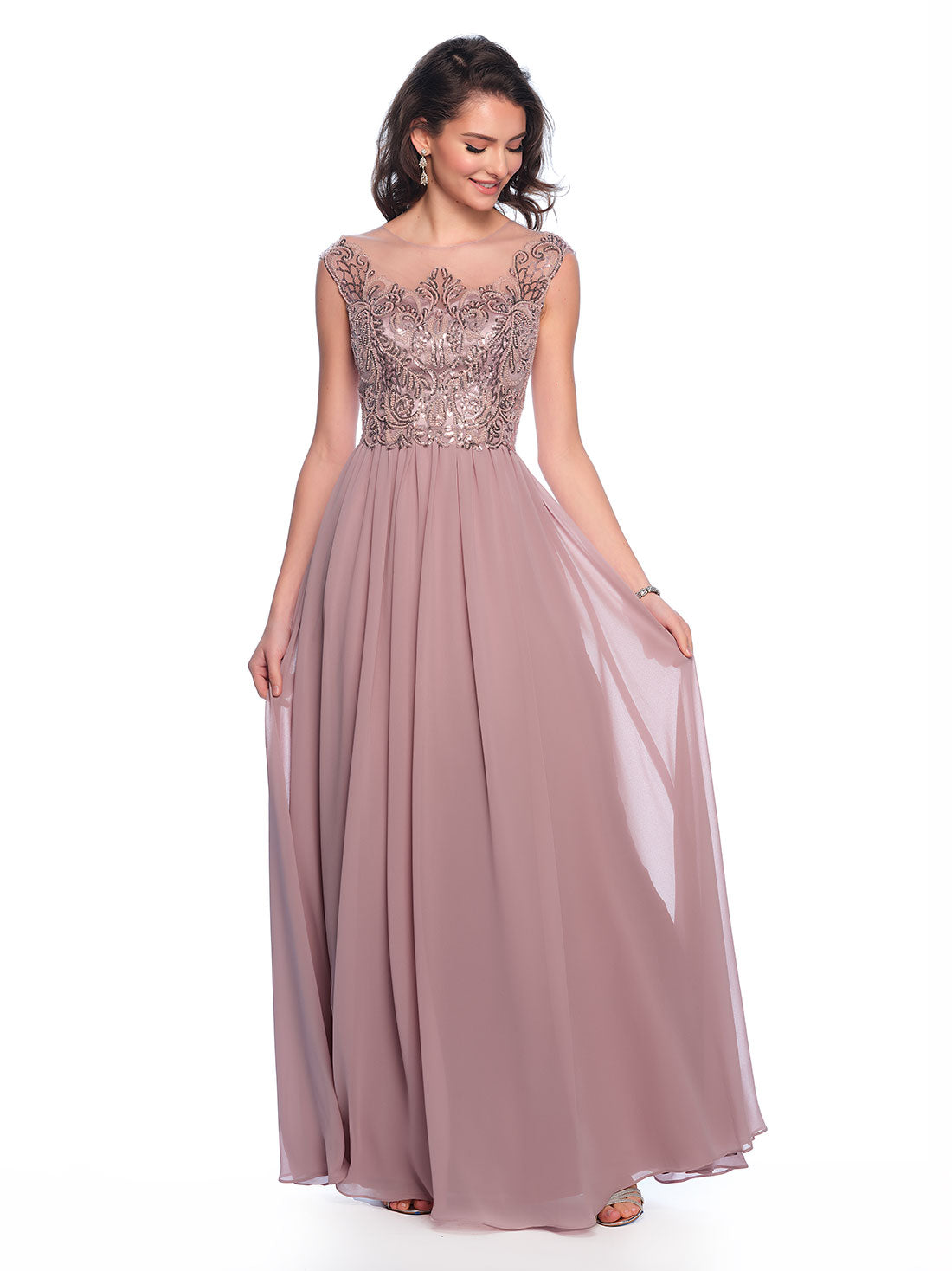 CAP SLEEVE BEADED BODICE CHIFFON DRESS – Dave & Johnny