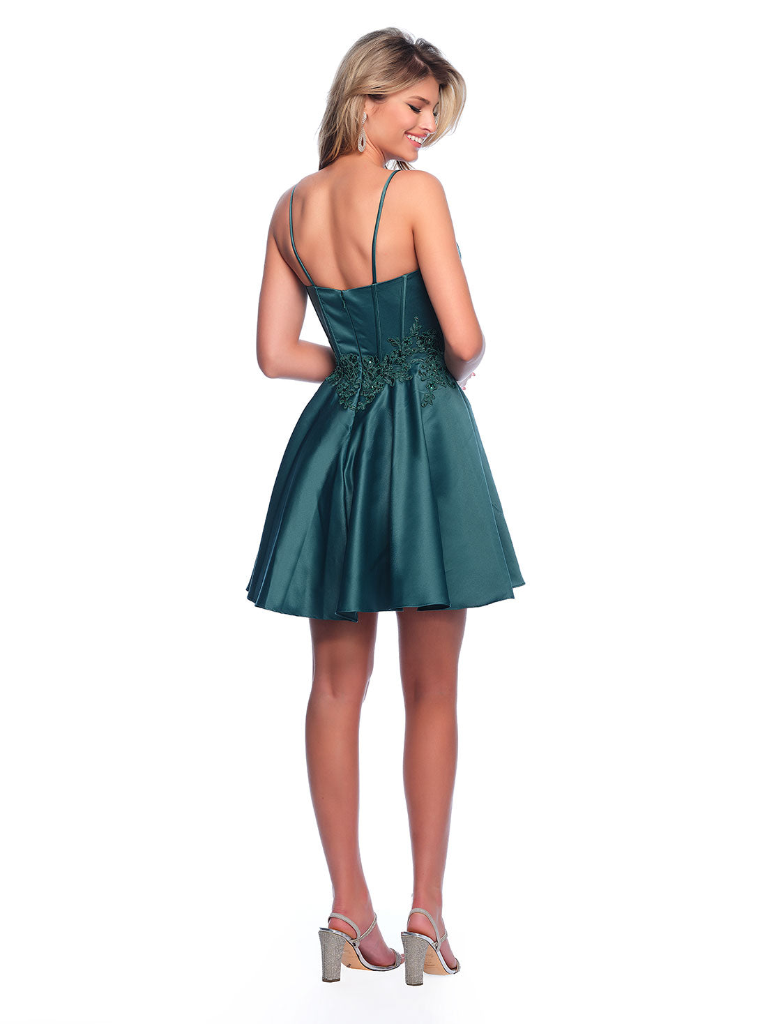 FLARED SATIN DRESS WITH EMBROIDERED WAISTBAND