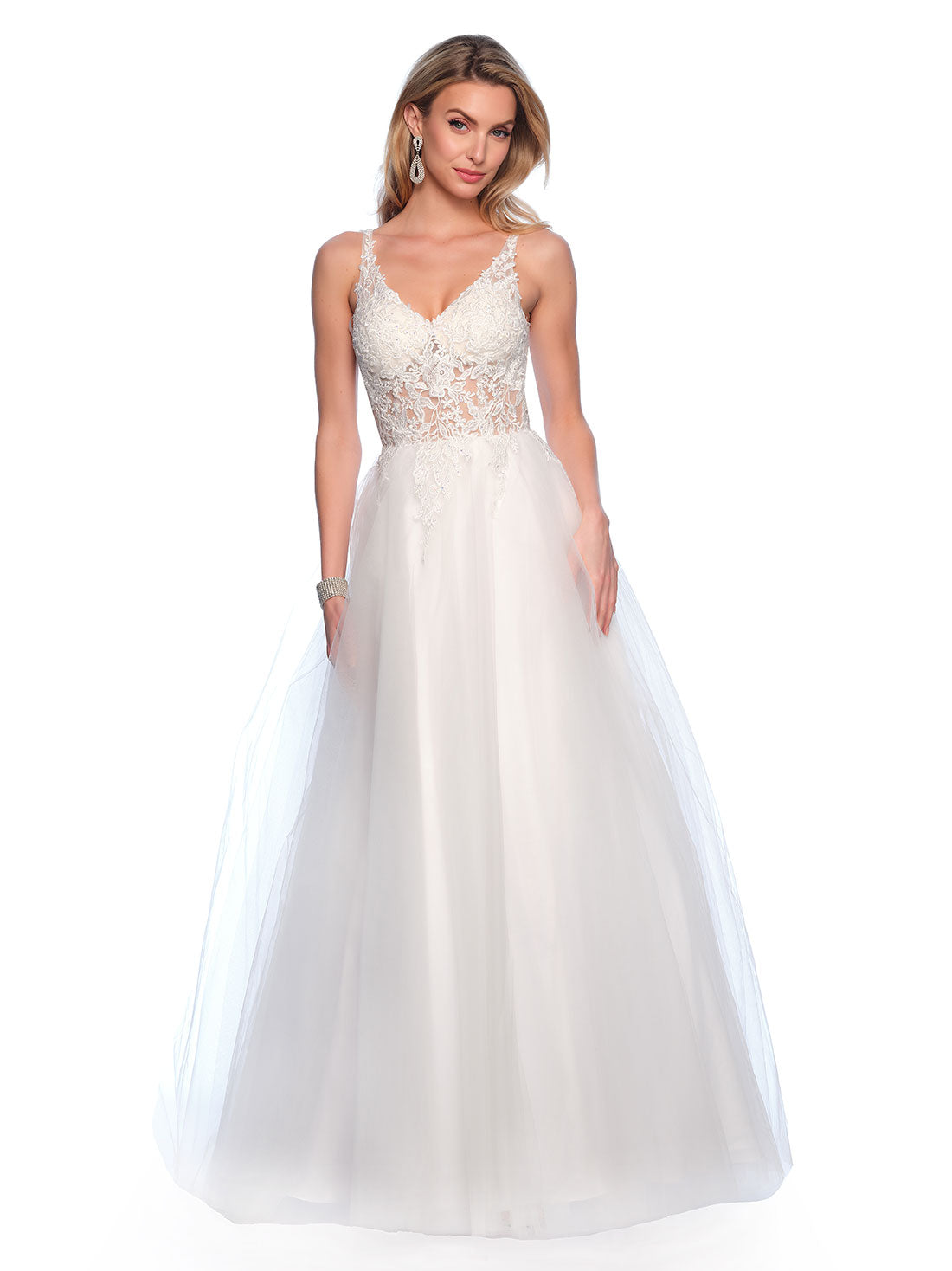 ILLUSION EMBROIDERED BODICE WITH FULL TULLE SKIRT