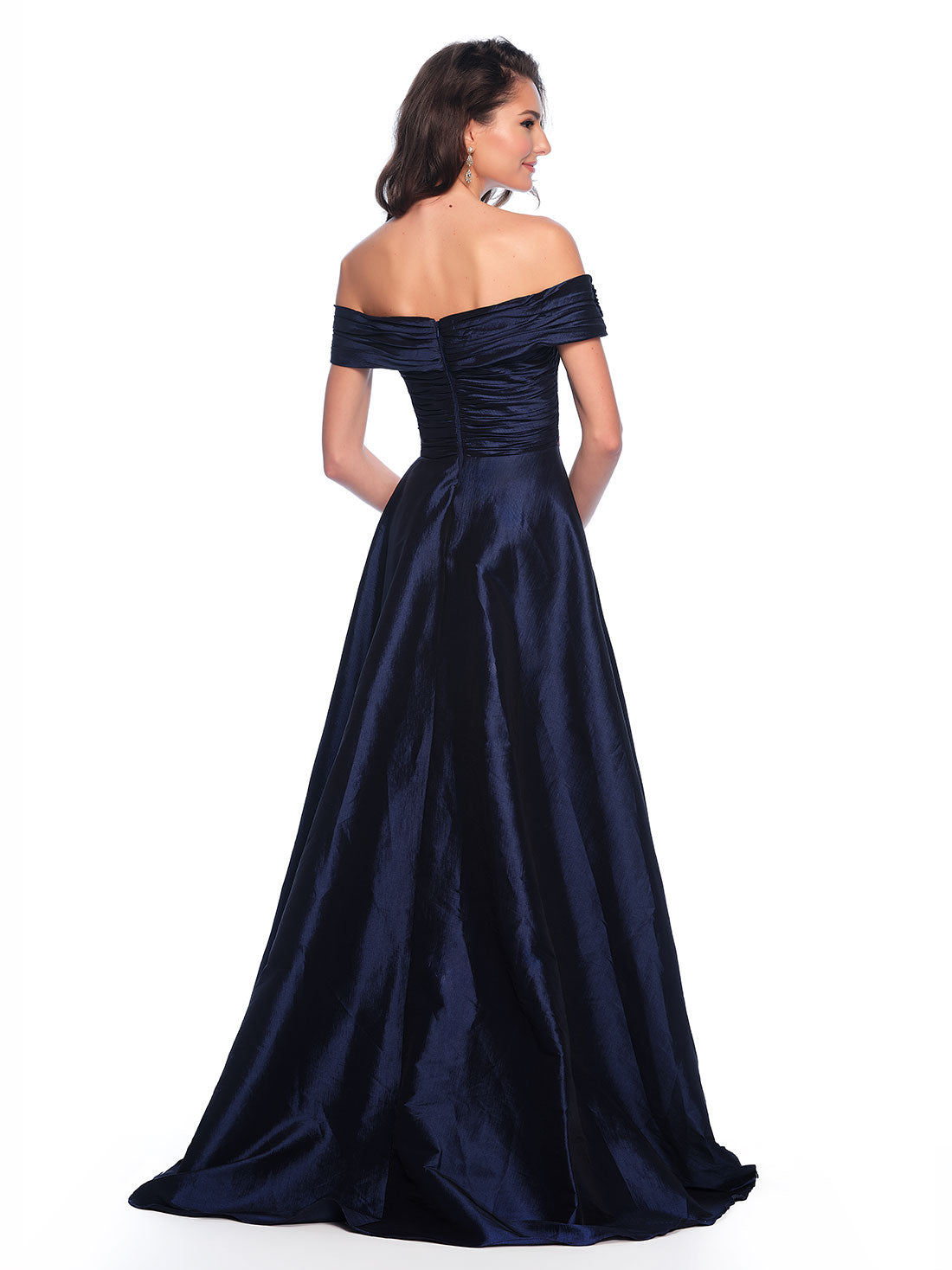 OFF SHOULDER TAFFETA DRESS WITH OVERLAY SKIRT