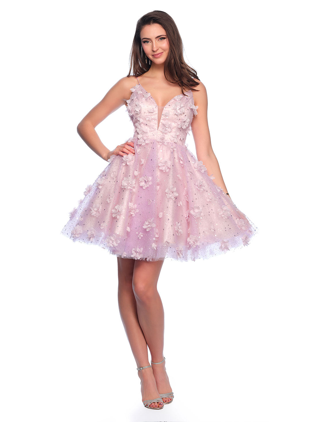 TULLE DRESS WITH 3D FLORAL DETAIL