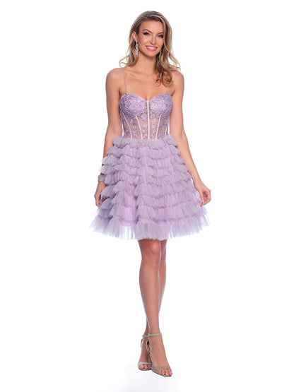 ILLUSION BODICE WITH TIERED TULLE SKIRT