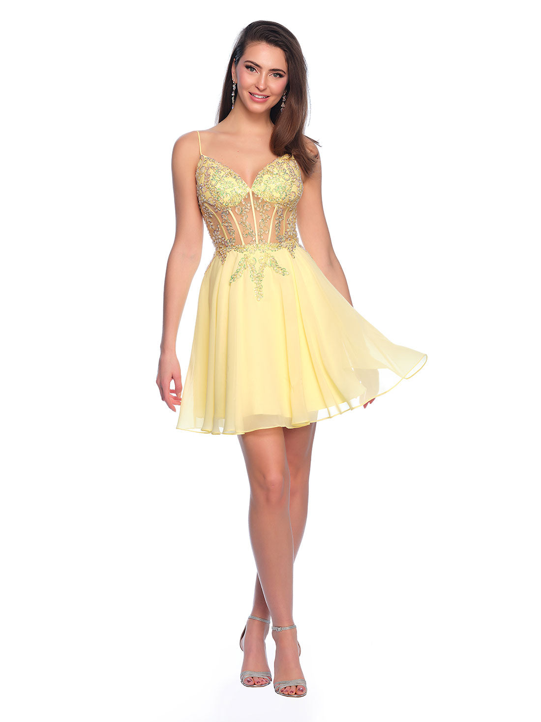 CHIFFON FLOWY DRESS WITH ILLUSION BODICE