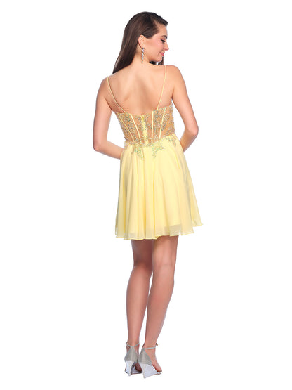 CHIFFON FLOWY DRESS WITH ILLUSION BODICE