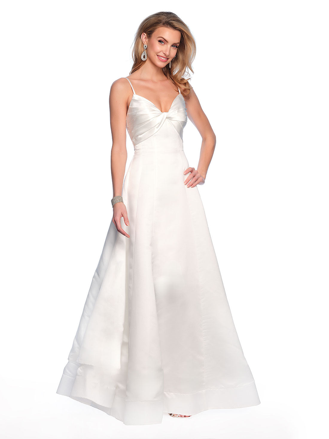 SATIN GOWN WITH FRONT TWIST AND GATHERED RUFFLE BOTTOM