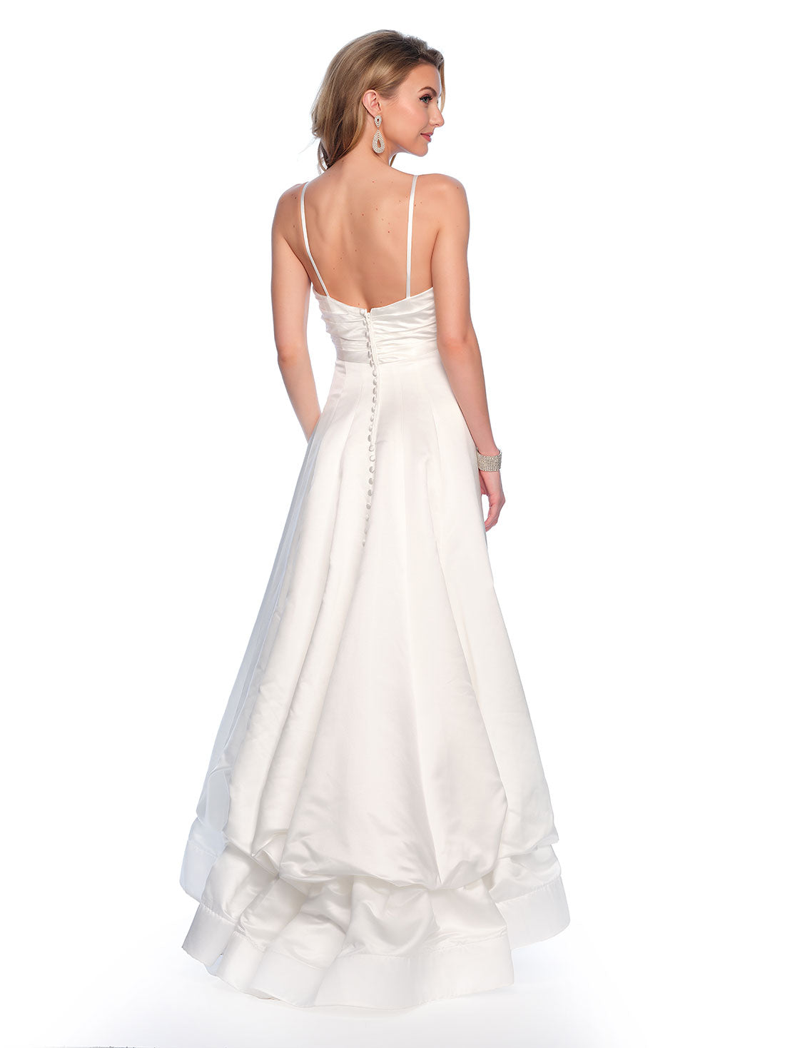 SATIN GOWN WITH FRONT TWIST AND GATHERED RUFFLE BOTTOM