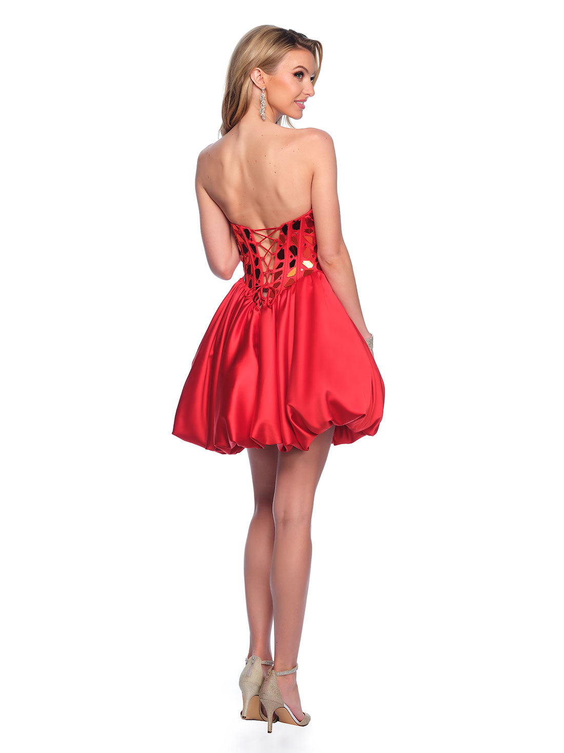 STRAPLESS MIRRORED CORSET DRESS WITH DETACHABLE SLEEVES