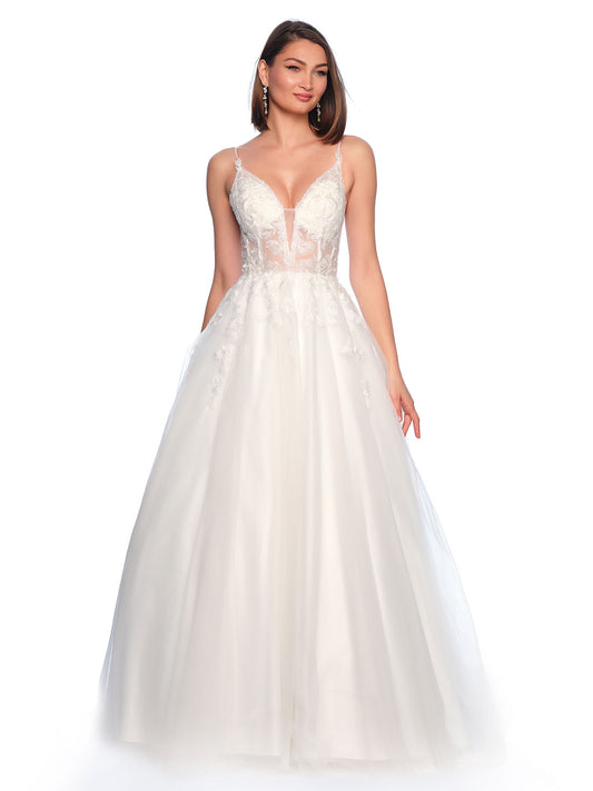 ILLUSION BODICE WITH DEEP PLUNGE AND TULLE ALINE SKIRT