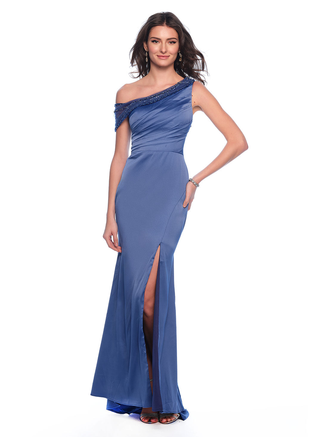 ASYMMETRICAL ONE SHOULDER SATIN GOWN