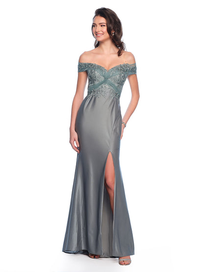 FITTED OFF SHOULDER SHINY STRETCH JERSEY GOWN