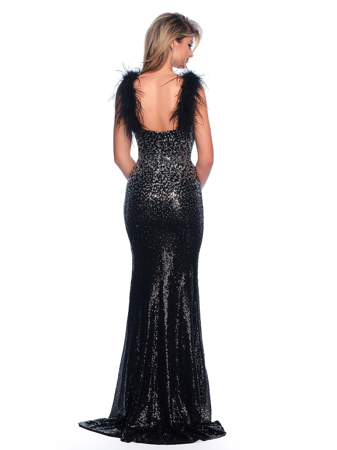 SEQUIN BODYCON DRESS WITH FEATHERED STRAPS