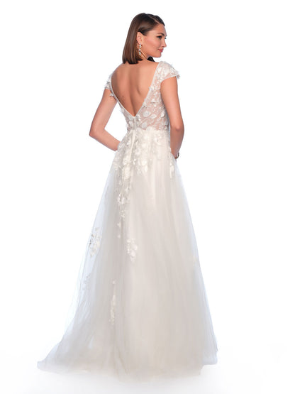 3D FLORAL CAP SLEEVE GOWN WITH TULLE SKIRT