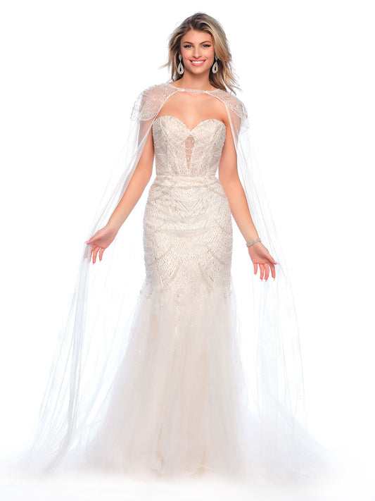 2PC BEADED MERMAID GOWN WITH CAPE